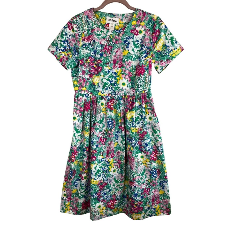 Colorful Floral Dress XS Green Cottage Country Coquette Preppy Watercolor Chicโ